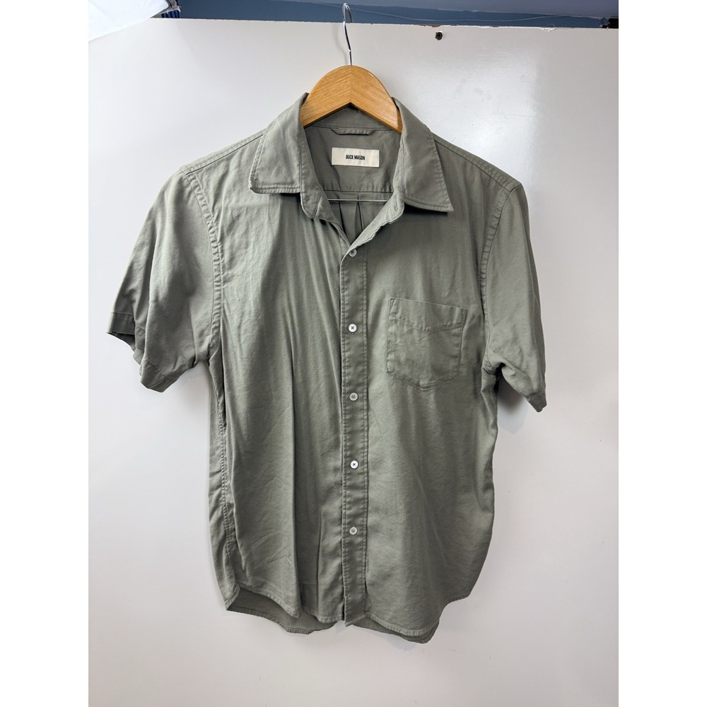 Buck Mason Twill Button Up Shirt Mens Size M Green Short Sleeve Pocket